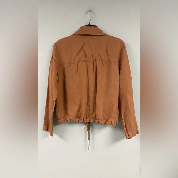 C&C California Women's Linen Blend Bomber Jacket Crop Brown Size Small Cinched - Picture 2 of 8